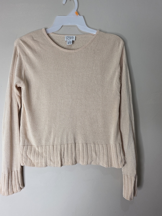 LOFT Sweaters - Ann Taylor LOFT Beige Knit Sweater Ruffle Hem Size S Soft Lightweight